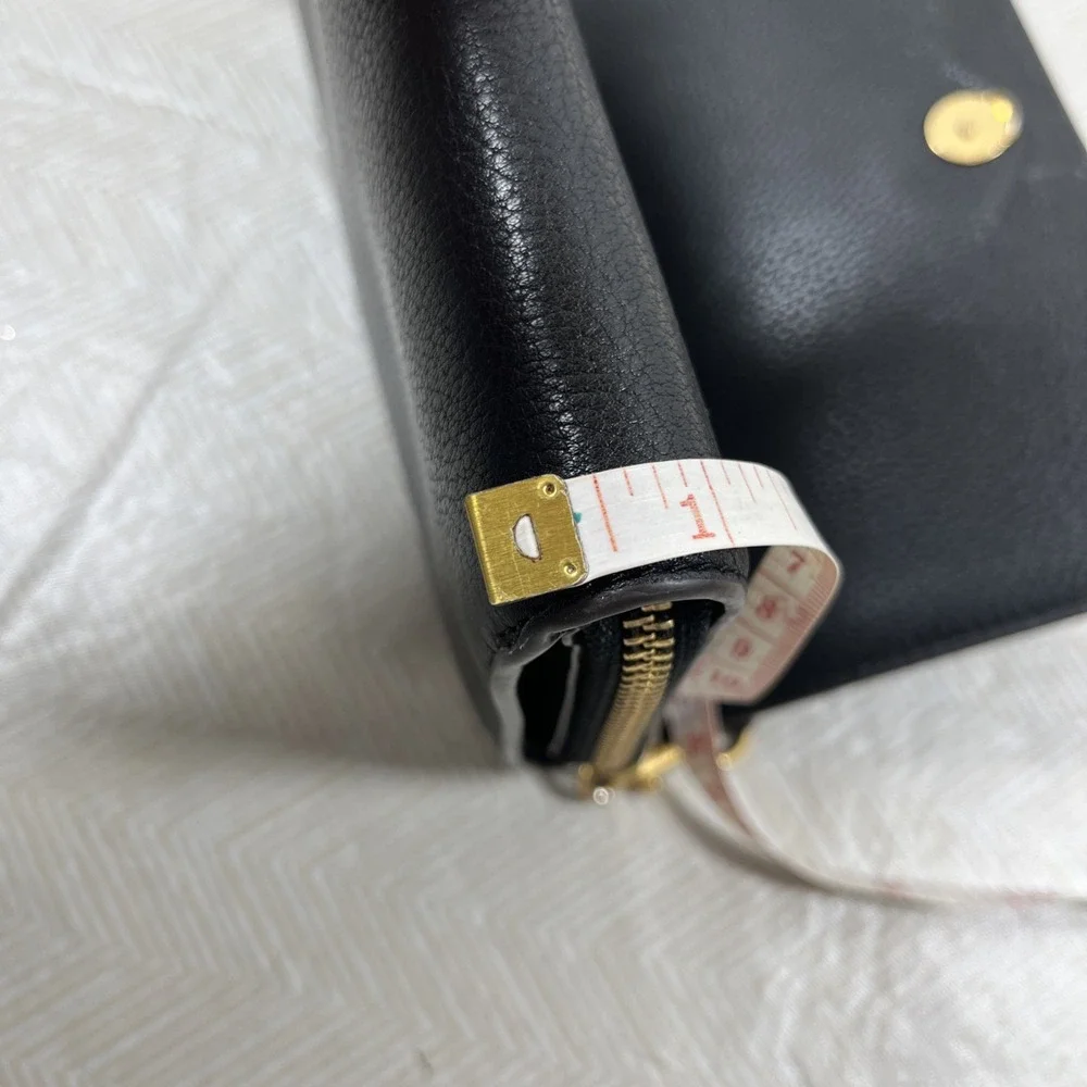 Tory Burch McGraw Flat Pebbled Leather Wallet‎ Crossbody Black Clutch Bag Gold